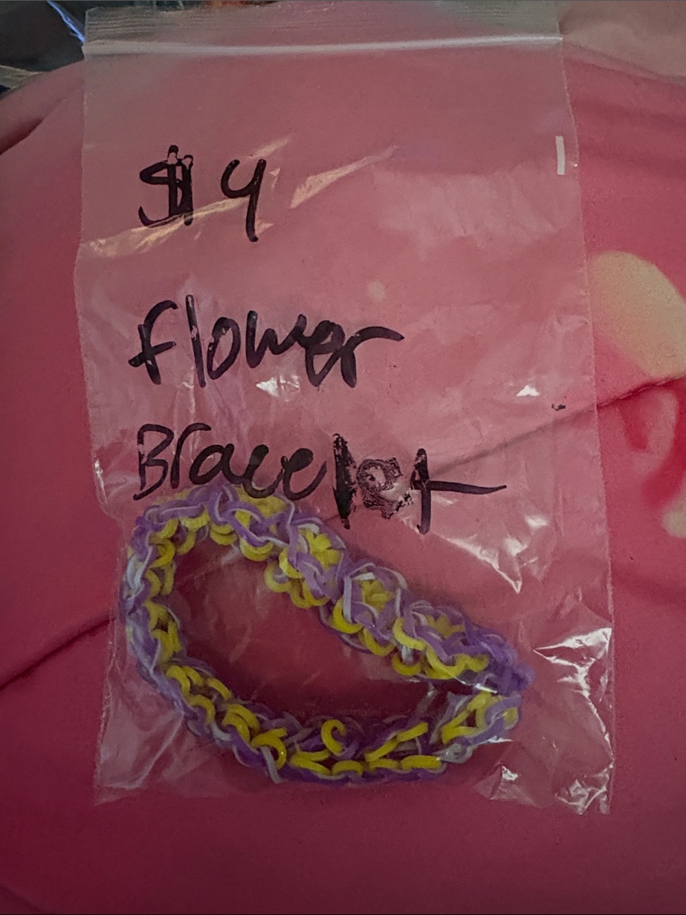 Handcrafted Purple and Yellow Flower Bracelet